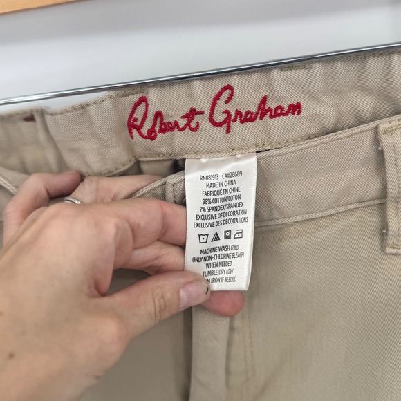 Robert Graham Classic Yates Khaki Stretch Cotton Twill Men Pants Size 38 - Picture 2 of 10